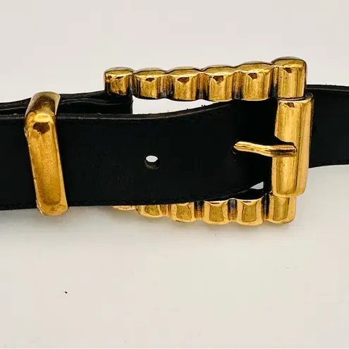 Linea Pelle by Mina Black Leather Belt with Gold Accents