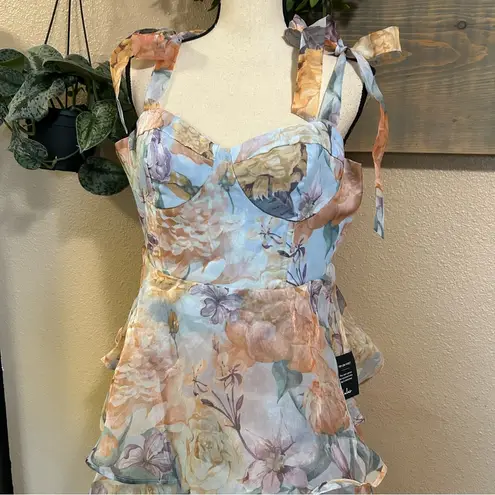 NWT Lulus Playfully Posh Blue Floral Organza Tie