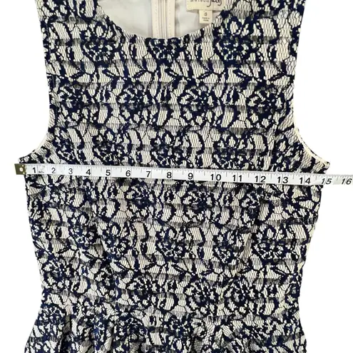 Maison Jules Dress S Beige Blue Floral Lace Overlay Sleeveless Fit Flare Party