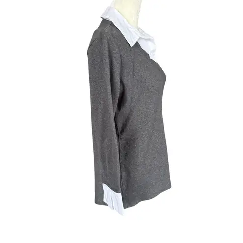 Karen Scott gray 3/4 sleeve sweater with white shirt collar size small