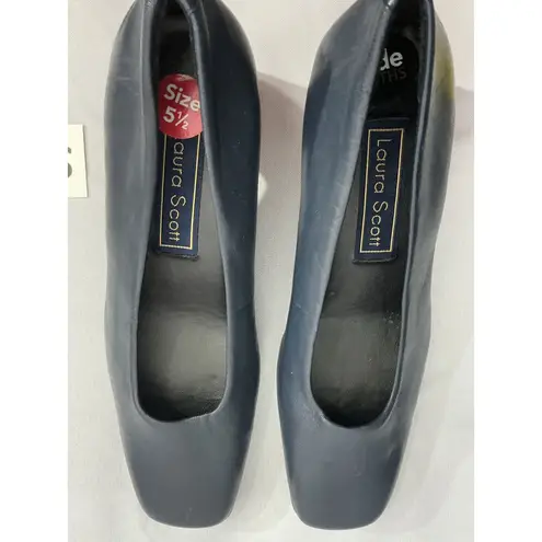 Laura Scott Womans Tiffany 5.5 M Blue Leather Slip On Heel Loafers NWOT