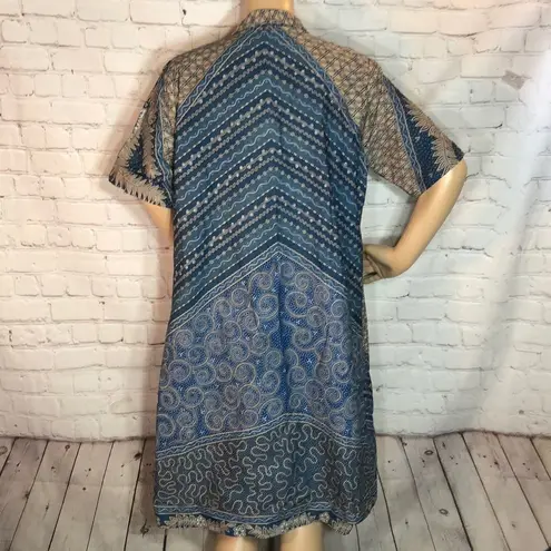 Vintage Floral Geometric Tribal Print Button Down Shirt Dress L/XL Size undefined