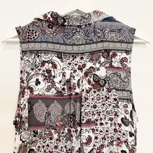 Papillon Floral Paisley V-Neck Collared Tunic Mini Dress Pockets Lagenlook XL