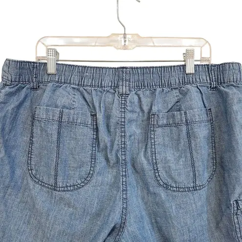 White Stag Chambray Bermuda Shorts Blue High Rise Flat Front Size 18
