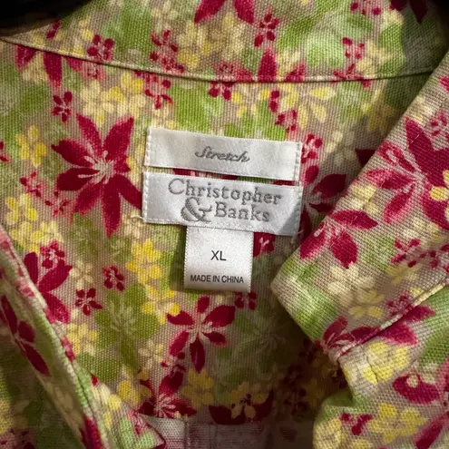 CJ. Banks Stretch Cotton Women's Floral Blazer Jacket 3/4 sleeve Size XL New Green