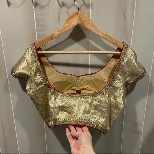 Handmade Golden saree Bollywood jeweled bling bling top open back crop beads