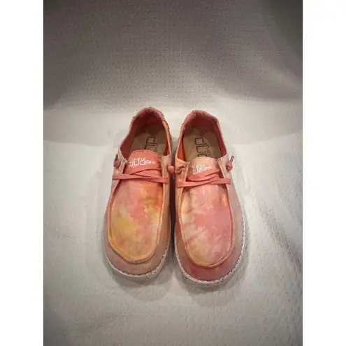 Hey Dude Wendy Tie Dye Lemon Ombre Pink Yellow Shoes Women’s Size 10