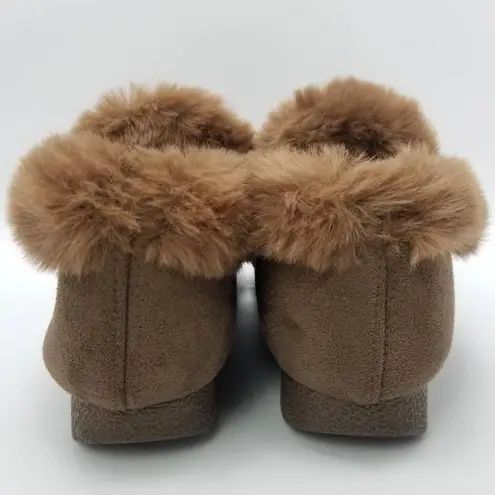 Moccasin Booties Womens Cognac Brown Bow Slip On Faux Fur Trim 8.5 New