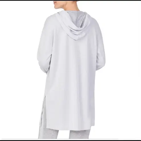 Refinery29 Grey White Double Knit Mid Thigh Zip Front Hoodie Jacket Size Small Gray