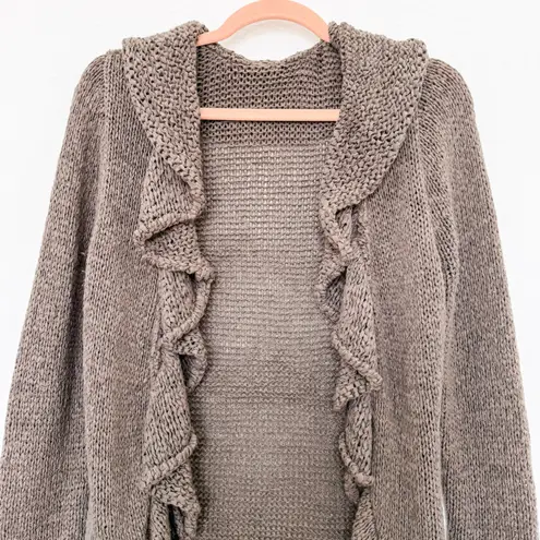 Y2K Womens Cardigan Size S Brown Ruffle Open Front Knit Whimsigoth Fairy Grunge