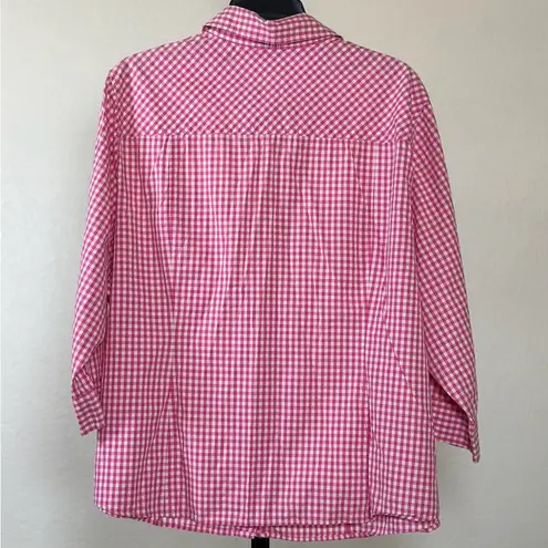 Dalia Collection Barbie Pink Gingham Plus Size 3X Cotton Roll Tab Sleeves Preppy Classic Western