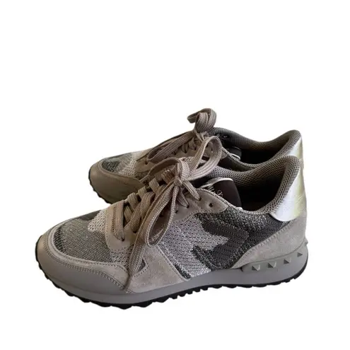 Valentino Garavani Rockrunner sneakers in camouflage suede and mesh grey 38.5