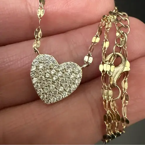 925 Gold Over Silver Vermeil Pave Heart Pendant Twisted Chain Necklace 2.2g.