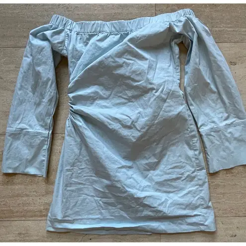 NA-KD Light Blue Off-Shoulder Ruched top Long Sleeves Party Wear NWT size 42 US10