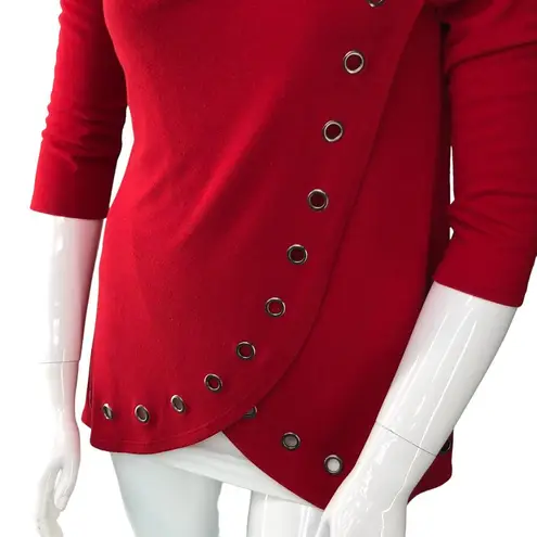 Multiples  Womens Size L Red Cowl Neck Sweater Grommet Wrap Detail 3/4 Sleeve