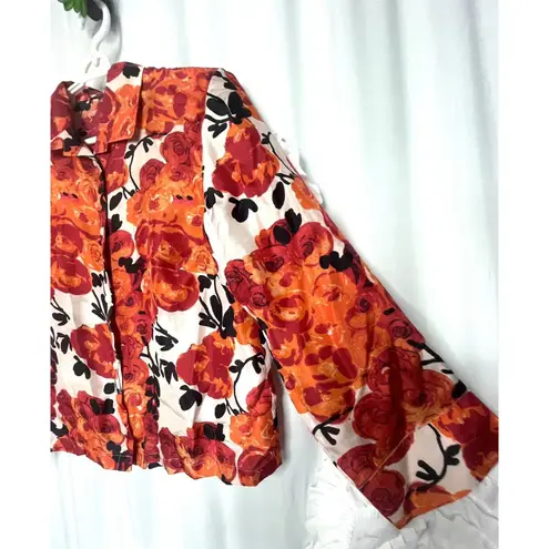 Frances Valentine Harriet Red Silk Blouse Women's Size Small Floral Button Front