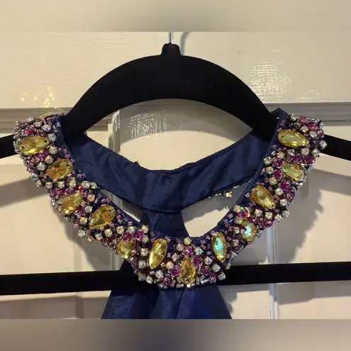 Wow! Prom & Pageant 100% Silk Formal Dress Sleeveless Gold Blue Y2K Size 4