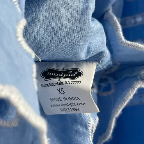 Mud Pie Blouse Size Extra Small Top Eyelet Baby Blue Off Shoulder 100% Cotton