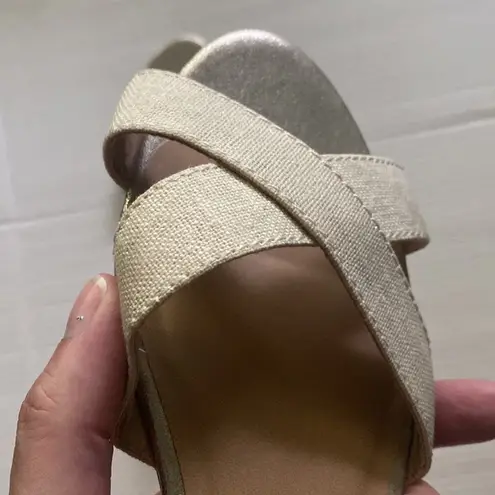 Gap NWT  women’s gold open toe fabric leather slide shoes, size 10