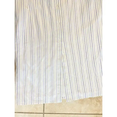 Charles Henry XS Off Shoulder‎ Midi Dress White Blue Stripe Belted Cotton Lined