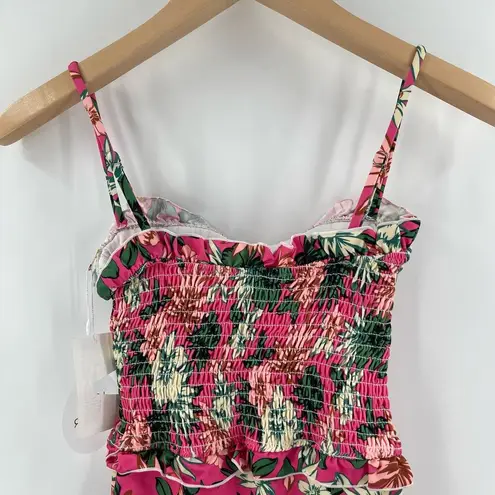 Lost + Wander Swimsuit Size Extra Small One Piece Smocked Pink Tropical NWT