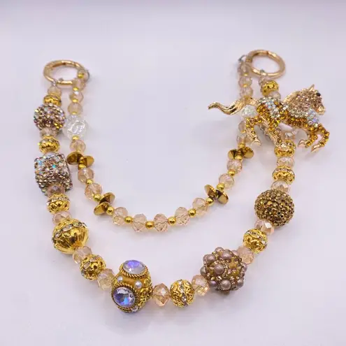 Handmade 🐴Luxury Bag/Phone Chain Charm/Keychain Champagne Brown Horse Bling Crystal Beads