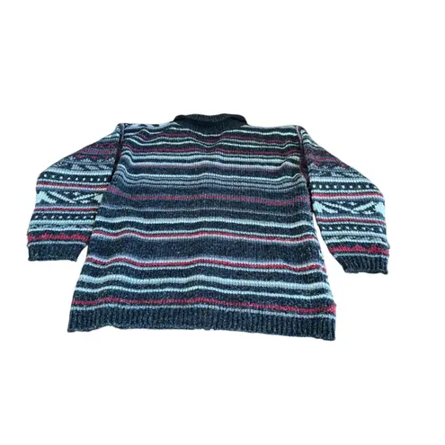 BASH Full Zip Knit Sweater Jacket L Nordic Fair Isle Pattern Gray Red Wool Blend Size L