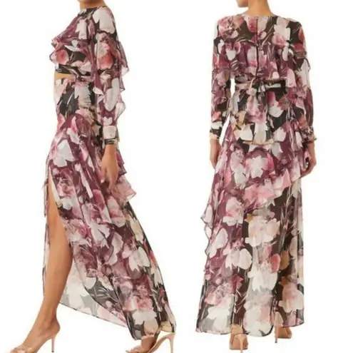 MISA Los Angeles MISA Set Franka Ruffle Asymmetrical Slit Skirt + Top in Flora Tropical Mix XS