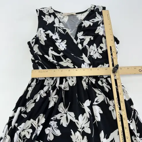Gilli Dress Womens Small Black White Floral Maxi Sleeveless V Neck Made USA