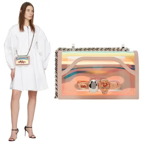 Alexander McQueen Mini Jewelled Crossbody Bag Holographic Pink PVC Leather