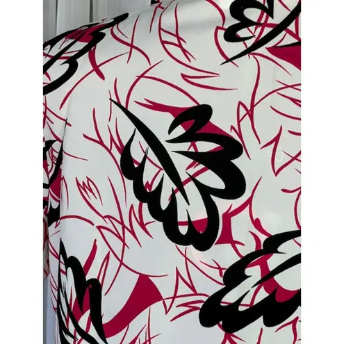 kitten bow blouse abstract leaves red black 1980s Size 12