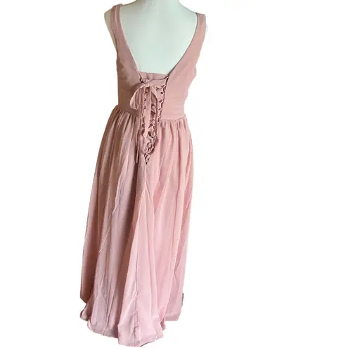 Bridesmaid Dress 8 Chiffon Long Wedding Guest A Line V Neck Formal Evening Slit Pink