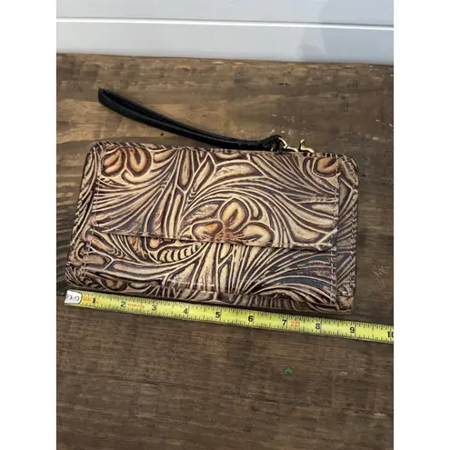 Patricia Nash Hand Tooled Leather Floral Wallet Wristlet Clutch Brown Zip Around