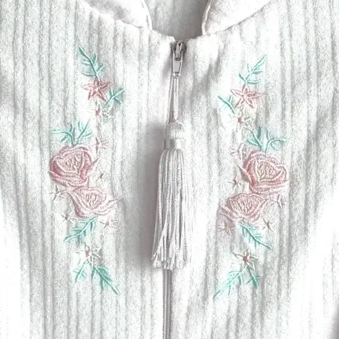 Loti Fashion Smocked Robe Full Zip Light Pink Terrycloth Housecoat Embroidered Size M