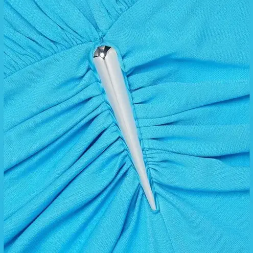 Halston Heritage Halston Ivanna Gathered Asymmetric Cut-Out Gown, Aqua/Blue Size 4 New w/Tag