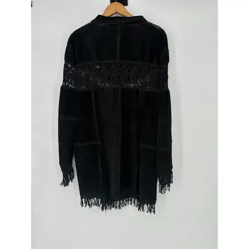 Venezia Womens Black Suede Western Jacket Long Coat Plus Size 1X Fringe Crochet
