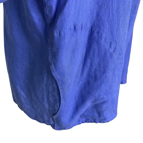 Flax Linen Button Front Jacket Top Periwinkle Blue Size M Relaxed Fit
