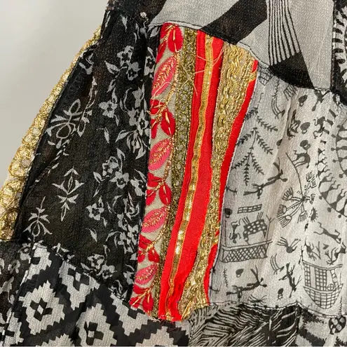 Broomstick Skirt Patchwork Midi Drawstring Elastic Waistband Hippie Boho Black Black Size undefined