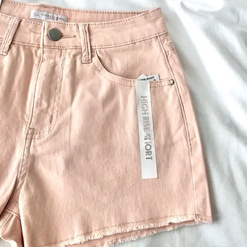 Tinseltown New Frayed Hem High Rise Shorts Pink Stretch Denim Juniors Size 1 / Waist Size 25