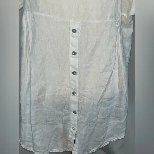 Terzo Millennio Made In Italy 100% Linen Tunic Top Blouse w/Button Back White Size M