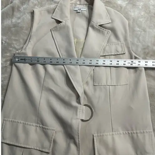 Marina Moscone Long Wrap Vest Women's Small Off White Sleeveless Collared RTR