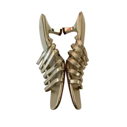 Paige  Women’s Metallic Gold Strappy Slip On Formal Kitten Heels Size 10 thumbnail 3