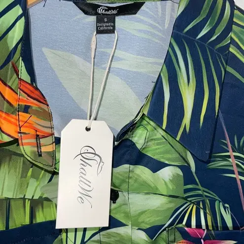 Shall We Women’s Floral Tropical Button Down Long Sleeve Blouse Dress Green Smal