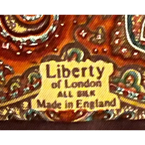 Vintage Liberty of London Silk Scarf Brown Trim Beige Paisley 23x23 100% Silk F4