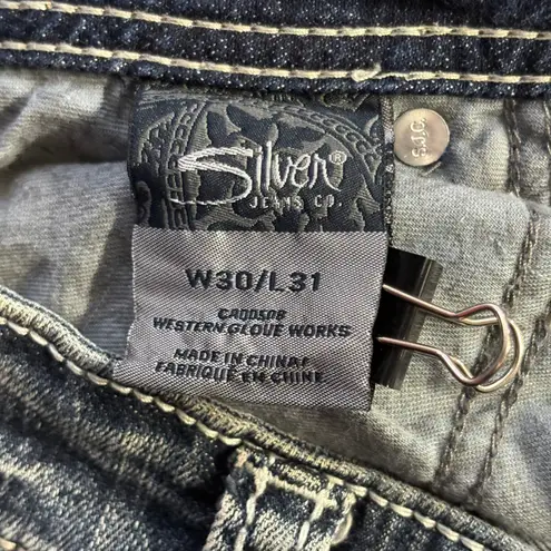 Silver Jeans Suki Bootcut Bling Flap Pockets Y2K Rhinestone Embellished 30/31 Blue