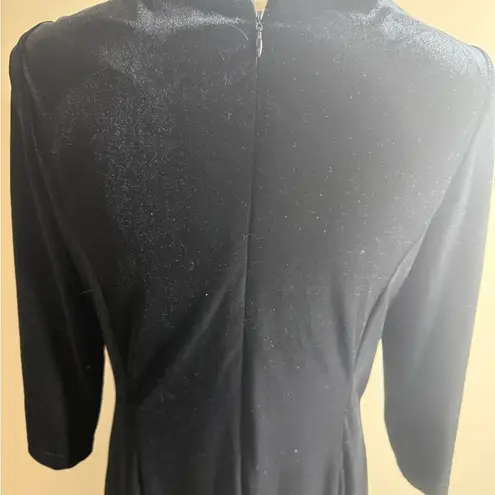 Coldwater Creek Black velour Sheath Dress Plunge Neck 3/4 Sleeve
