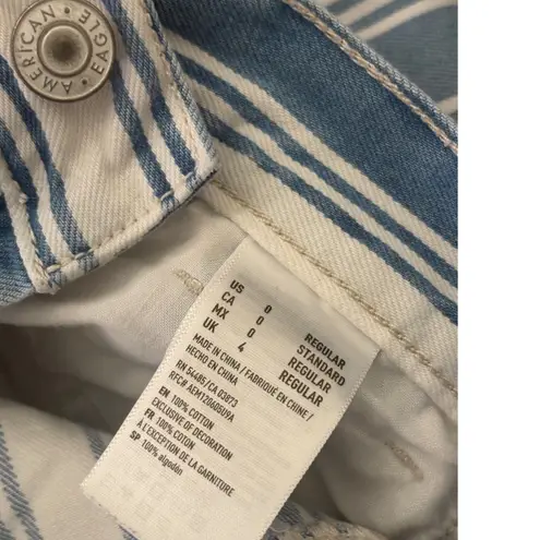 American Eagle Striped Mom Jeans Size 0 Blue White Cotton High Rise Retro Trendy