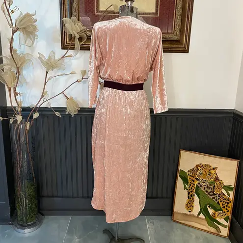 Eva Mendes X NY&CO Pleated Peachy Pink Velvet Faux Wrap Dress