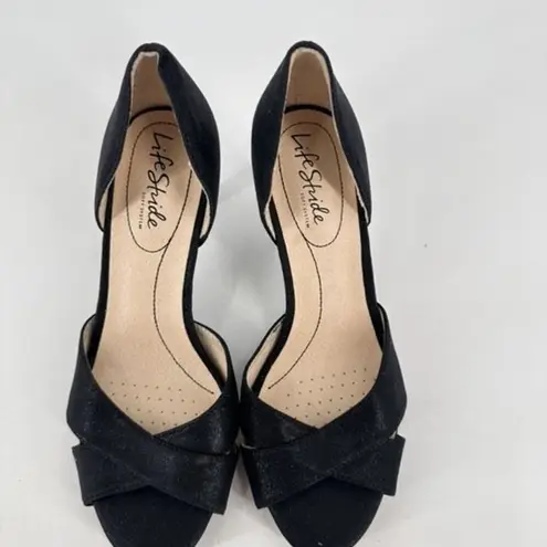 Life Stride Women'sâBlack Peep Toe Mykonos Dâorsay Sandal Heelsâ Size 7.5