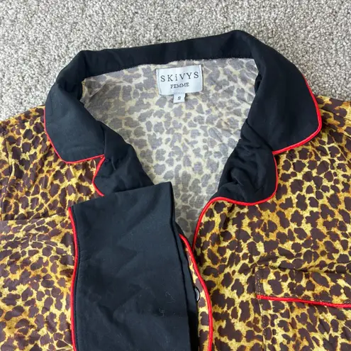 Skivys Femme Leopard Print Pajama Set Womens Small Sleepwear Loungewear Brown - Image 2